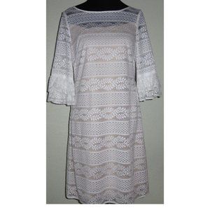 Jessica H Tan White Lace 3/4 Sleeve Ruffle Shift Dress Size 12 NEW SALE Cute